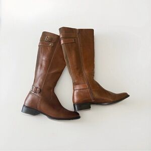 Matisse leather saddle brown bono riding boot side zip buckle accent size 7M